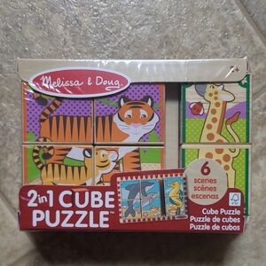 Melissa & Doug Wooden Block Cube Puzzle 6 Animal Scenes Educational New